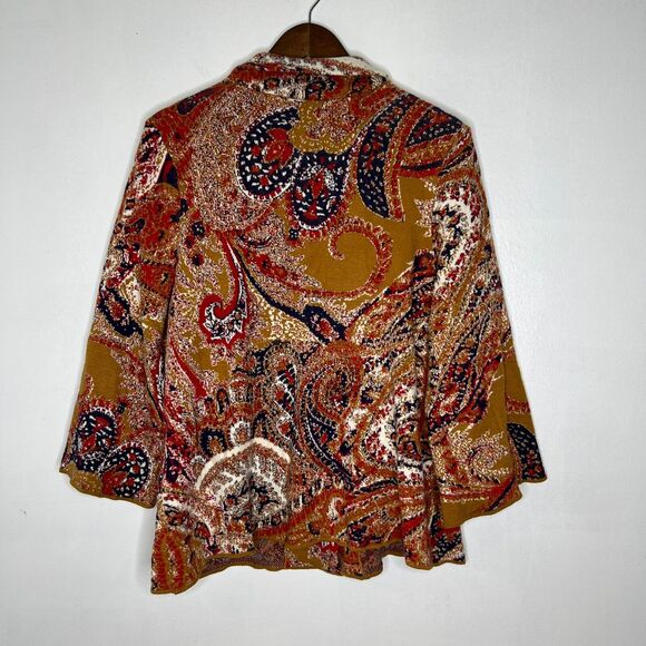 Anthropologie Moth Women’s Cardigan Sweater Large Brown Paisley Open Front Boho - Picture 6 of 8